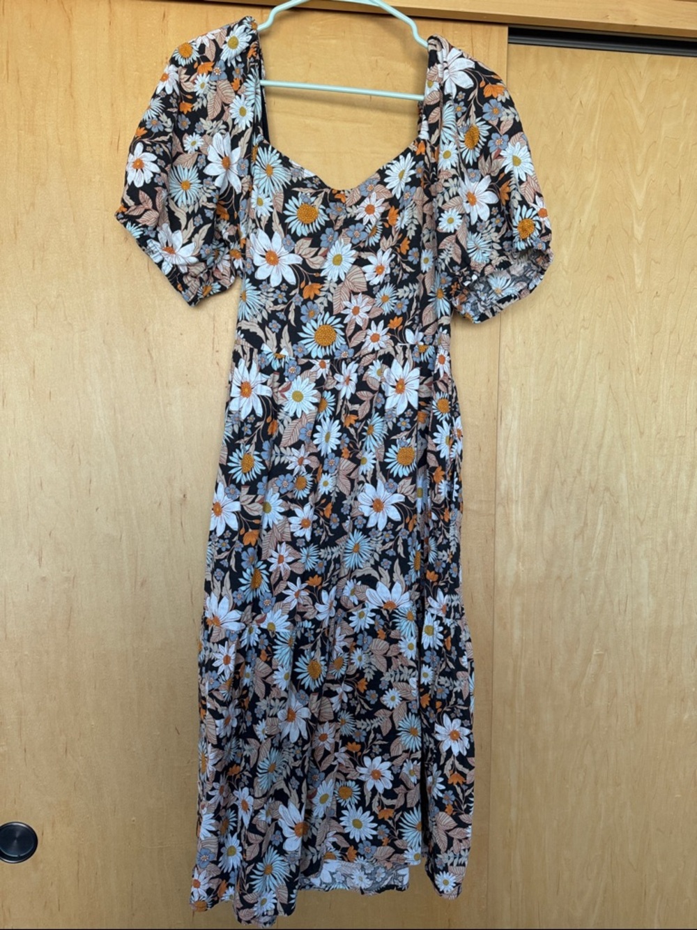 a.n.a Black Maxi Dress with White Daisy Print and Tan Accents